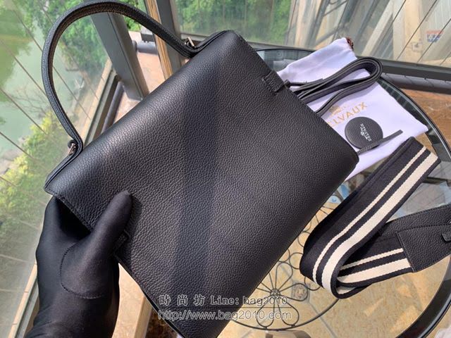 DELVAUX女包 tempete GM手袋 牛頸紋牛皮 德爾沃女手提包 手腕包 DL0028黑銀 Delvaux單肩包  fcs1215